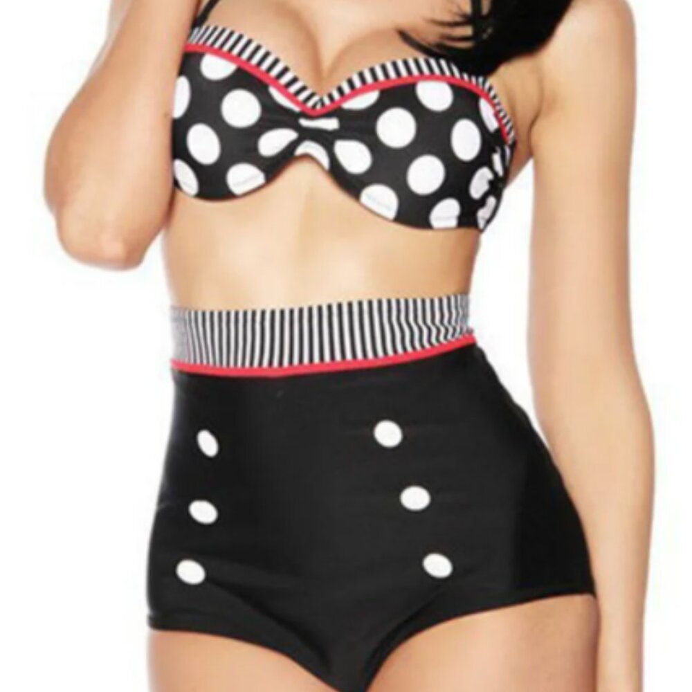 Boolavard Retro 50s Rockabilly High Waist 2 Piece Bikini Set Size L Brand New
